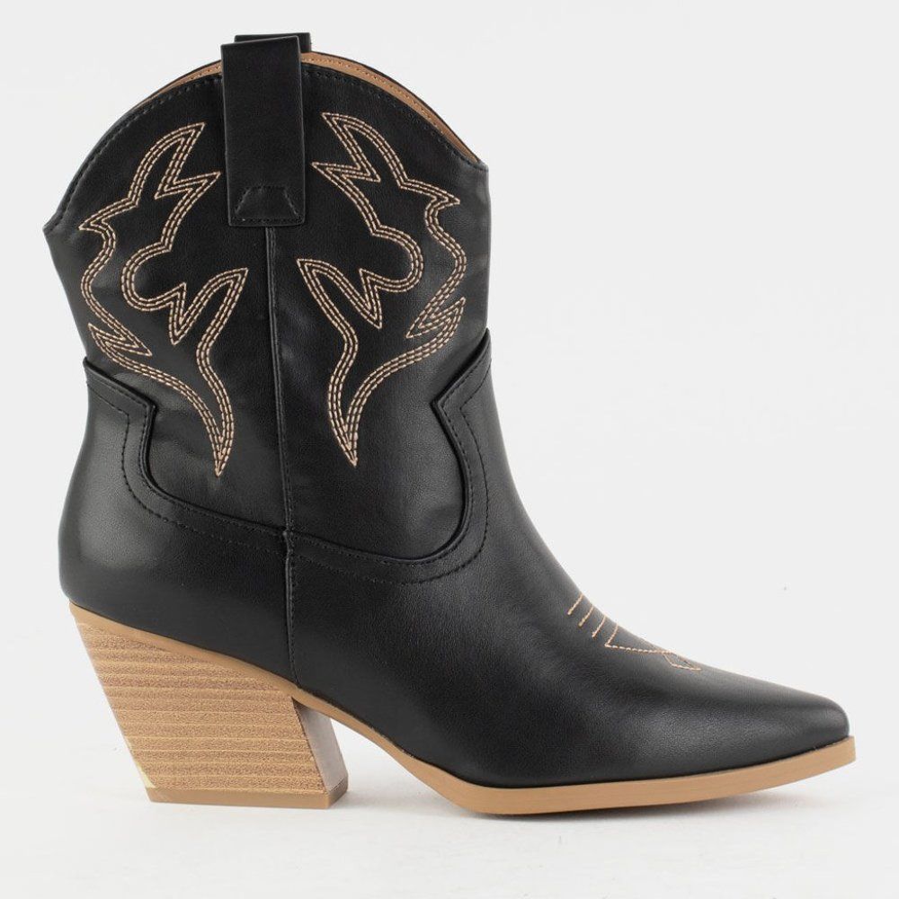 BLACK WITH BEIGE TRIM SHORT VERSION WESTERN BOOTIES